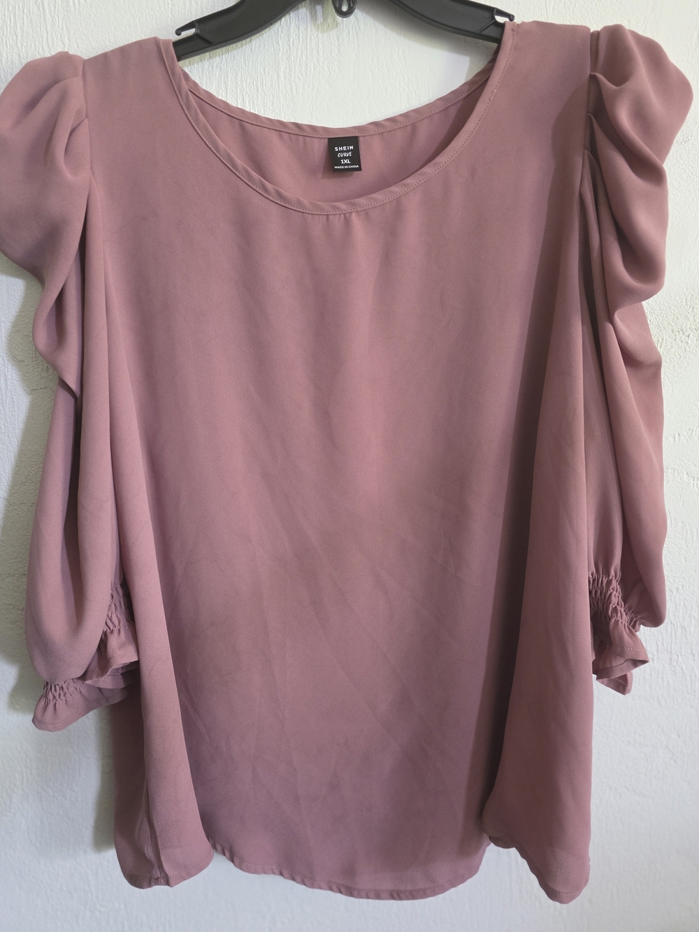 SHEIN Curve Mauve Pink Cold Shoulder Puff Sleeve Blouse